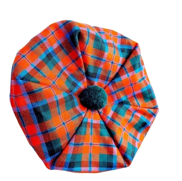VTG Scottish Tam O'Shanter Beret Pom Pom Plaid 100% Wool Lined Made in Scotland - Picture 7 of 16